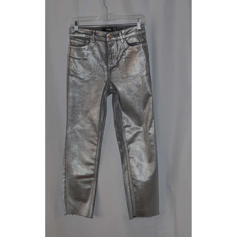 Own. Metallic Silver Straight Leg Jeans Womens 27 - Picture 3 of 10